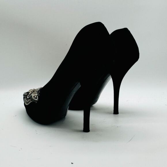Dries van Noten Shoes Womens 6.5 Black Suede Heels Silver Beaded Chain Stilettos - Picture 6 of 12